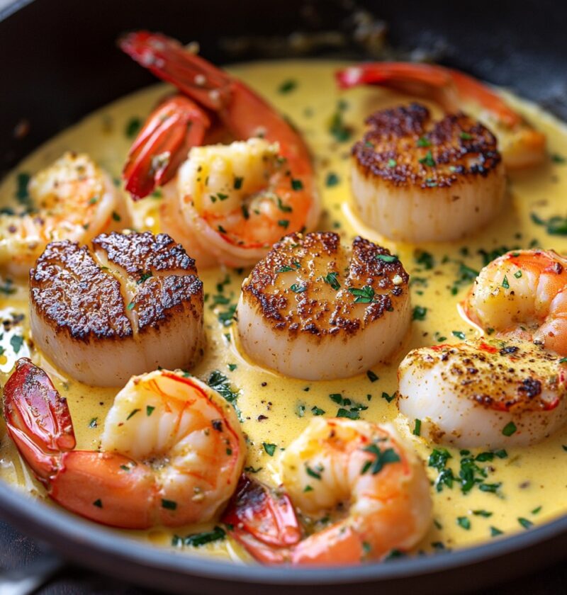 Trio de Fruits de Mer Luxueux dans une Sauce Crémeuse au Safran